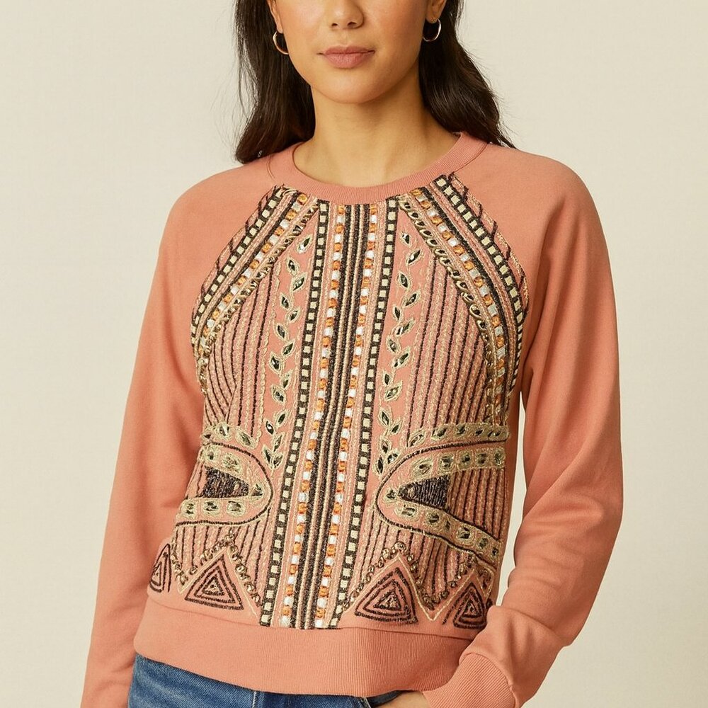 Anthropologie Akemi + Kin Embroidered Beaded Sweatshirt
